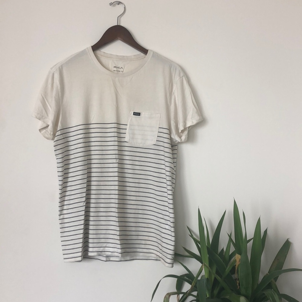 RVCA men’s cream and black striped t shirt